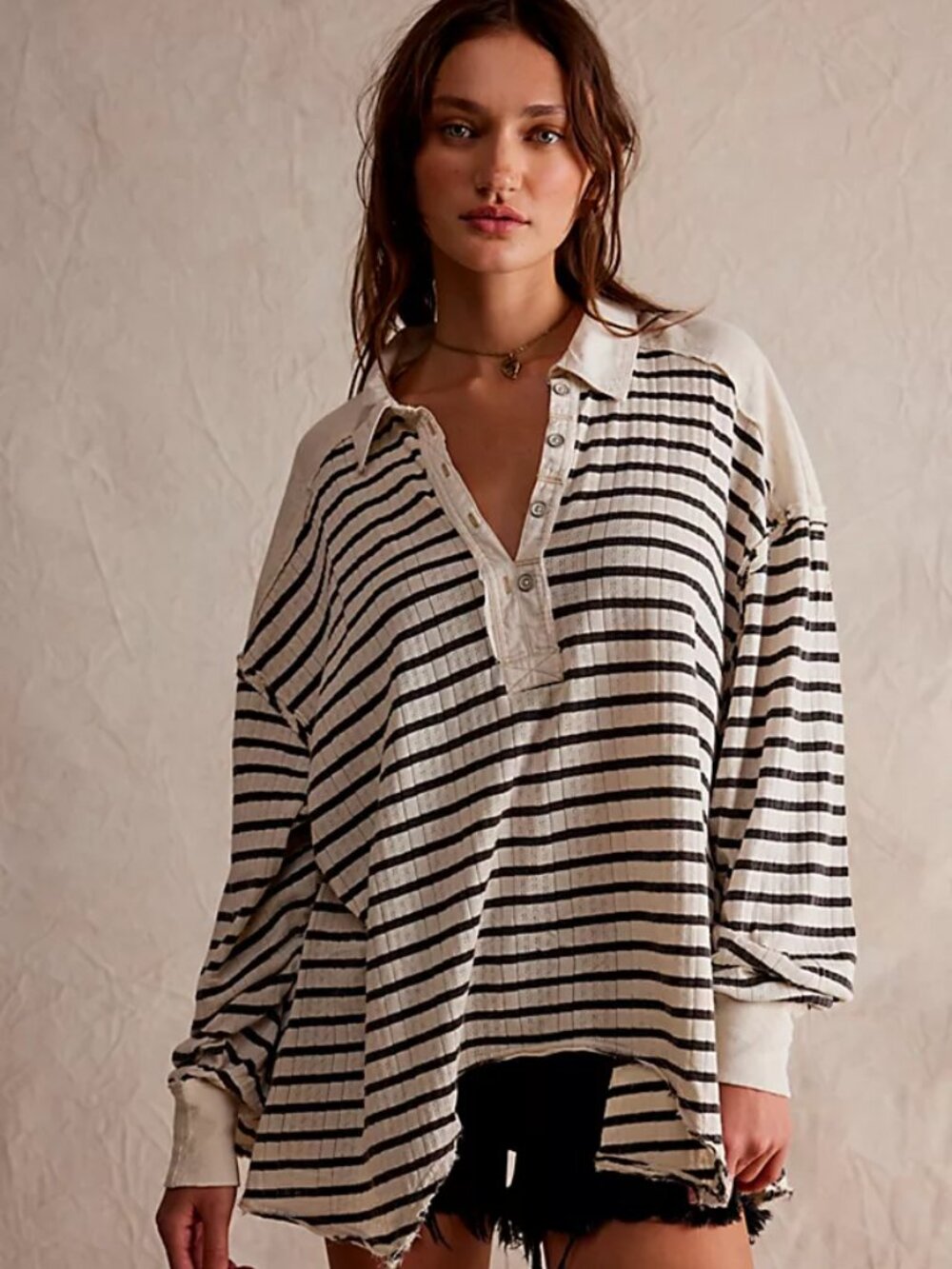 Free People We The Free All For You Striped Polo Oversized XL